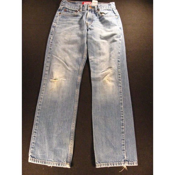 Levis 514 Boys Slim Straight Jeans 12 reg Blue Denim DISTRESSED - Picture 1 of 11